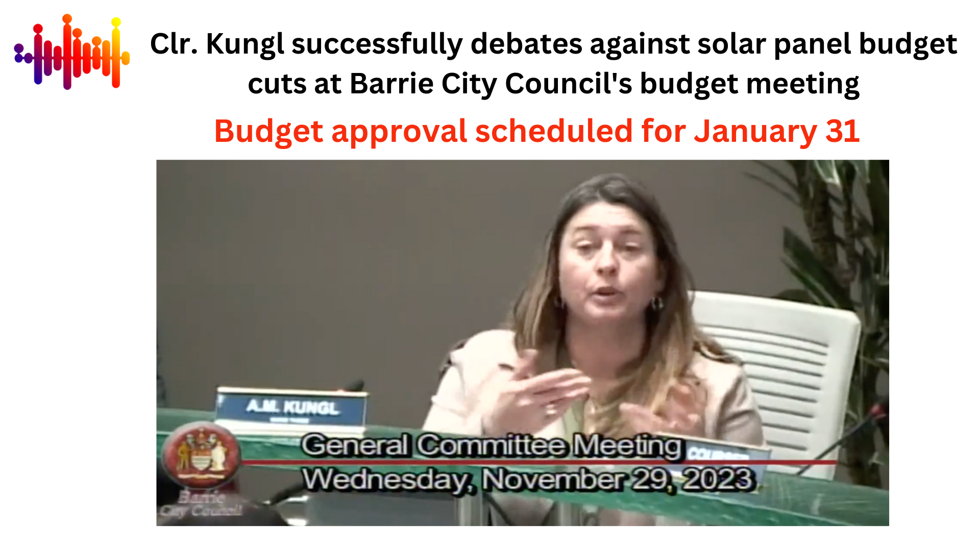 Read more about the article Clr. Kungl successfully debates against solar panel budget cuts at Barrie City Council’s budget meeting